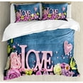 thumbnail image 1 of Ambesonne Vintage Rose Duvet Cover Sets, Valentines Bouquet, 2-Queen, Pale Pink Slate Blue, 1 of 2
