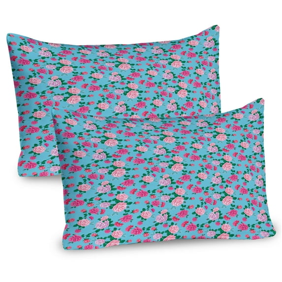 Ambesonne Vintage Rose Pillow Sham 2 Pack, Rose Flowers Bouquet, 26"x20", Aqua Pink