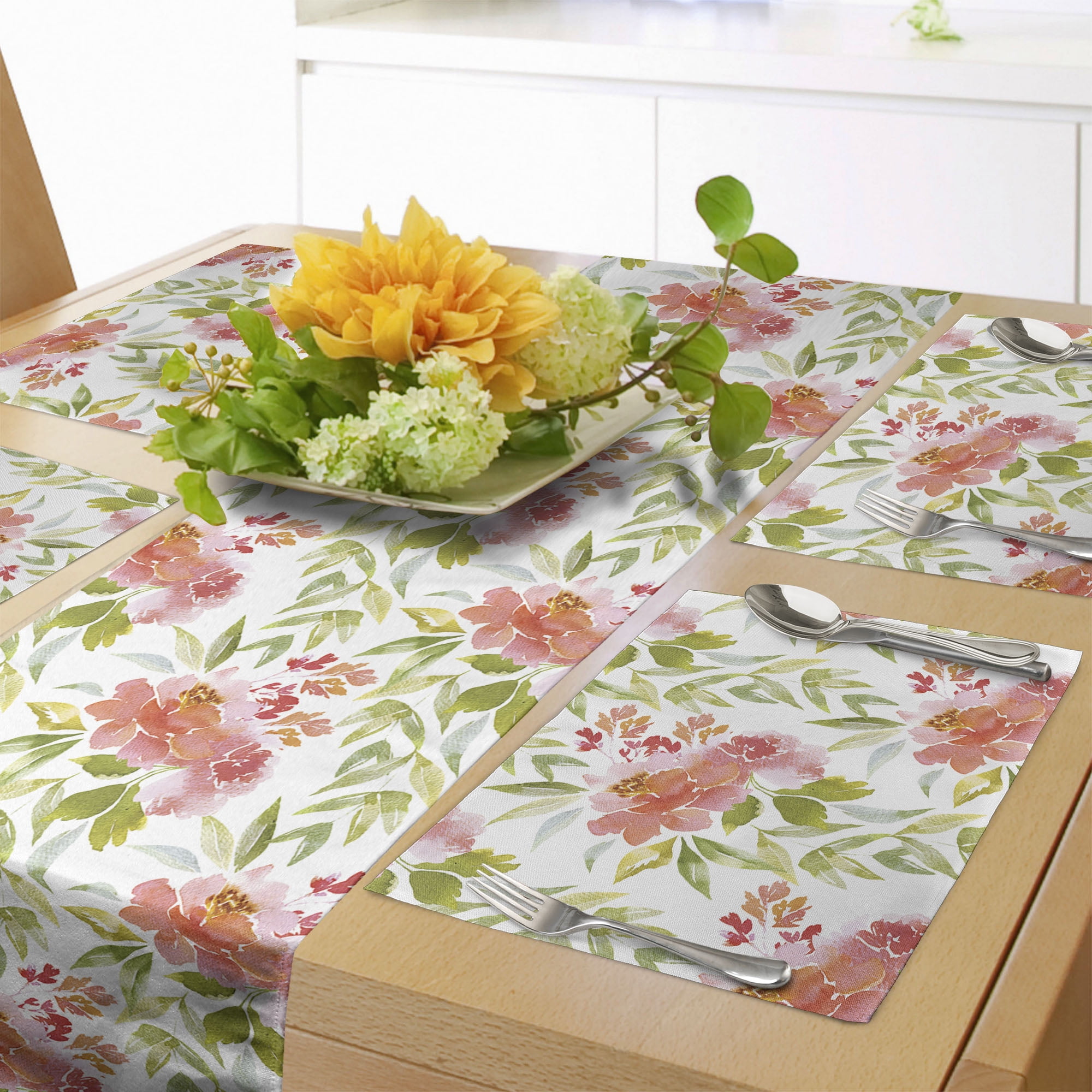 Ambesonne Vintage Rose Table Runner & Placemats, Watercolor Print Look