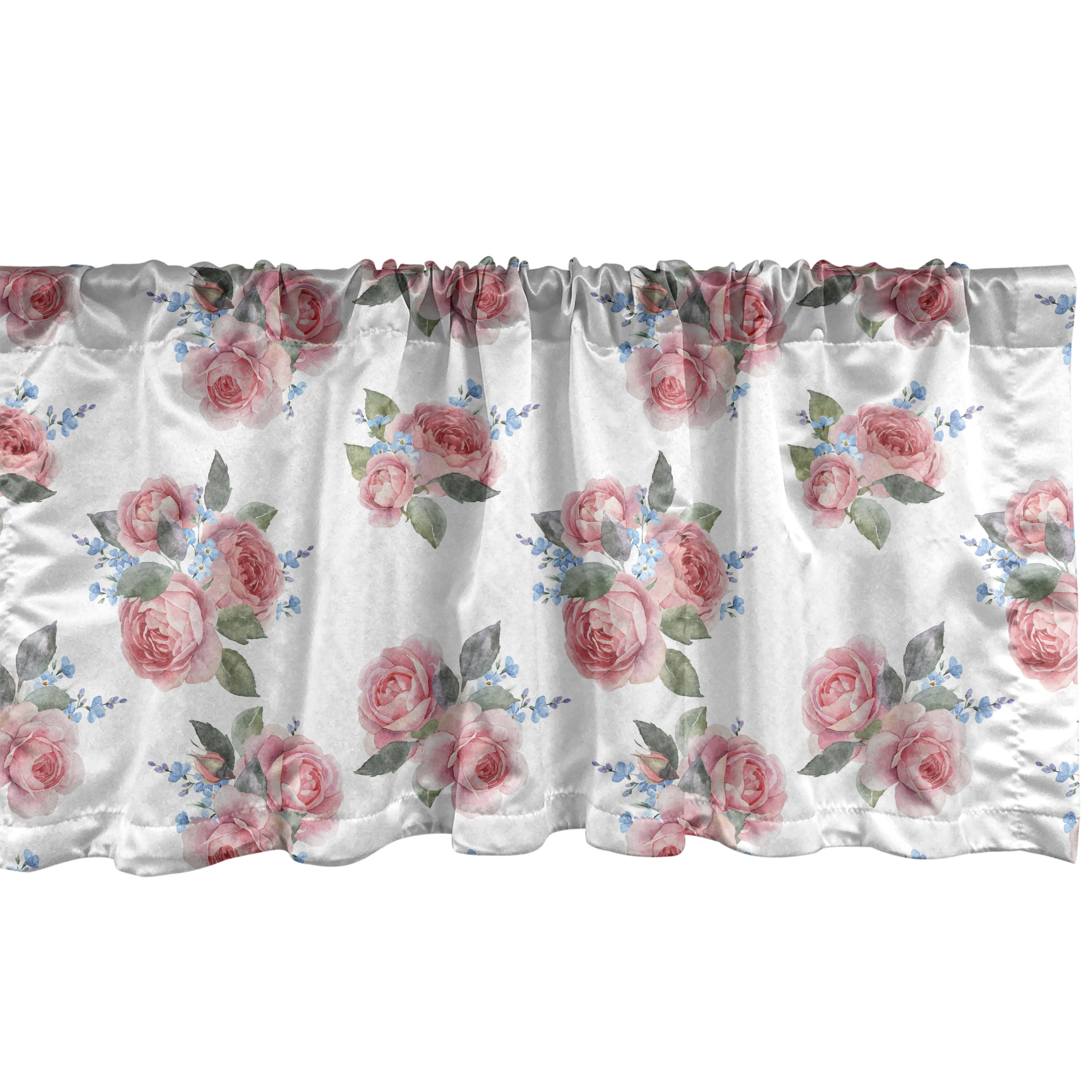 Floral Pale Pink and White Satin Rod Pocket Valance