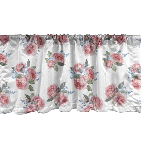 Ambesonne Vintage Rose Window Valance, Classy Flowers Bouquet, 54" X 18", Pale Pink White