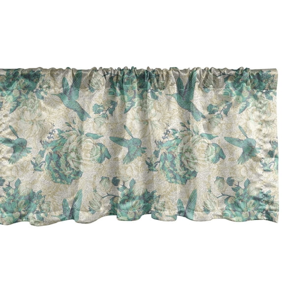 Ambesonne Vintage Rose Window Valance, Grunge Bird and Leaves, 54" X 18", Eggshell Seafoam