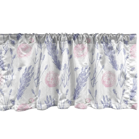 Ambesonne Vintage Rose Window Valance, Repeating Rosebuds and Lavenders Pattern on Plain Background, Curtain Valance for Kitchen Bedroom Decor with Rod Pocket, 54" X 18", Pale Pink Pale Ceil Blue