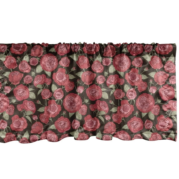 Ambesonne Vintage Rose Window Valance, Repetitive Flowers and Leaves Nature Tones Pattern, Curtain Valance for Kitchen Bedroom Decor with Rod Pocket, 54" X 12", Dark Taupe Pale Ruby
