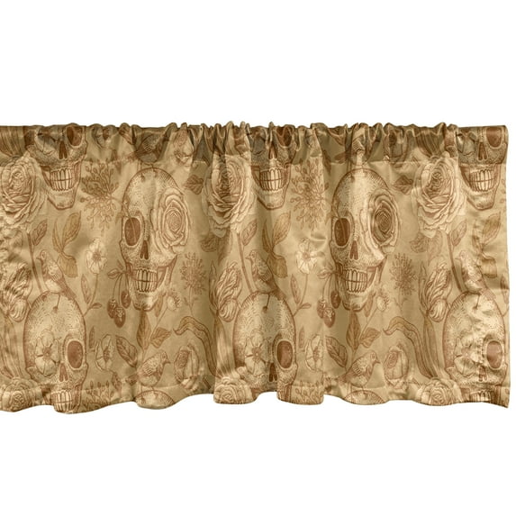 Ambesonne Vintage Rose Window Valance, Skulls Flowers Birds, 54" X 18", Pale Coffee Peach Almond