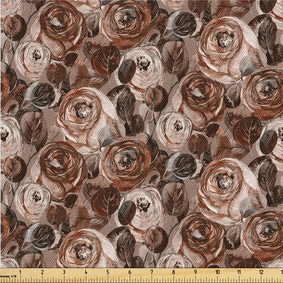 Ambesonne Vintage Roses Fabric by the Yard Upholstery, Retro Feels Blooms, 1 Yard, Warm Taupe and Chocolate