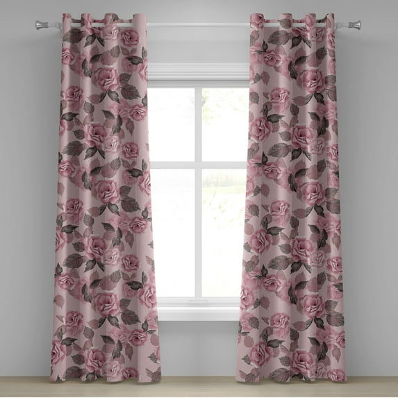 Ambesonne Vintage Roses Grommet Curtain, Botany Floral Boho, 50"x84", Pale Pink Pastel Pink