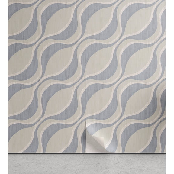 Ambesonne Vintage Rustic Peel & Stick Wallpaper for Home, Diagonal Waves Print, 13"x36", Grey and Pale Almond Green