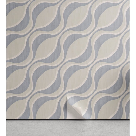 Ambesonne Vintage Rustic Peel & Stick Wallpaper for Home, Diagonal Waves Print, 13"x72", Grey and Pale Almond Green