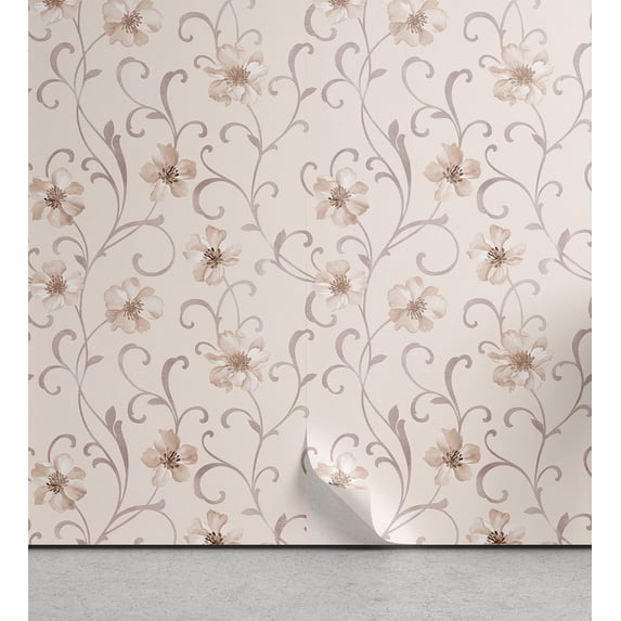 Ambesonne Vintage Rustic Peel & Stick Wallpaper for Home, Wild Flowers in Rows, 13"x100", Pearl Pale Eggshell Tan