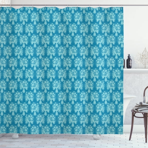 Ambesonne Vintage Shower Curtain, Abstract Flowers in Pots, 69"Wx70"L, Seafoam and Sea Blue