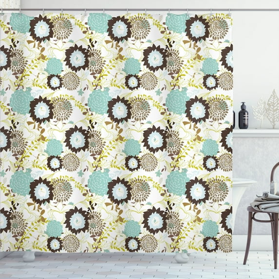 Ambesonne Vintage Shower Curtain, Abstract Ornate Flower, 69"Wx84"L, Seafoam Brown Green