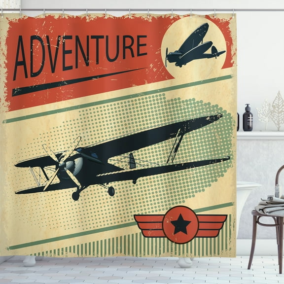 Ambesonne Vintage Shower Curtain, Adventure with Plane, 69"Wx75"L, Multicolor