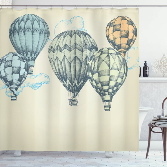 Ambesonne Vintage Shower Curtain, Air Balloons in Sky, 69"Wx75"L, Green Blue