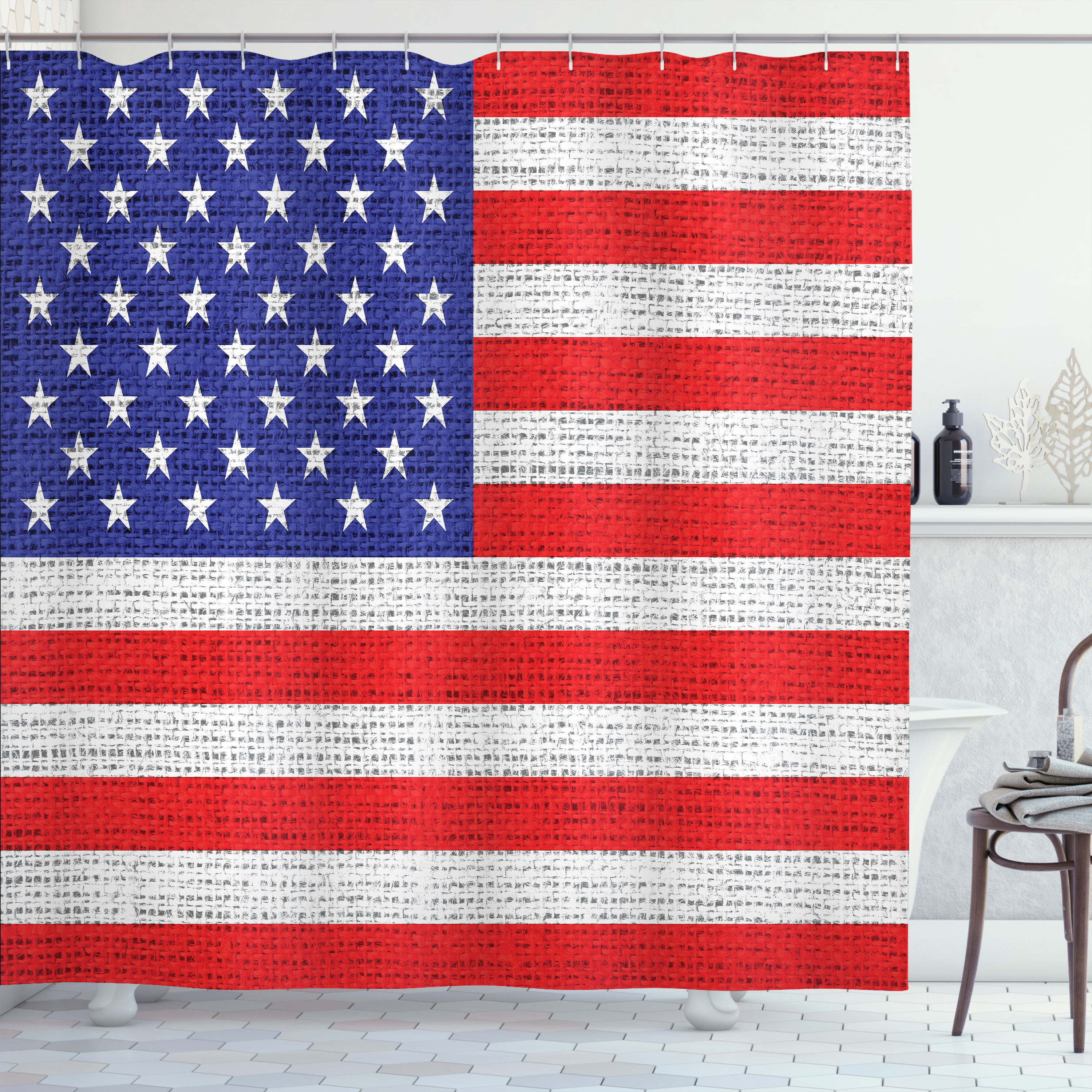 Patriotic American Flag Fabric Shower Curtain 69" x 70"