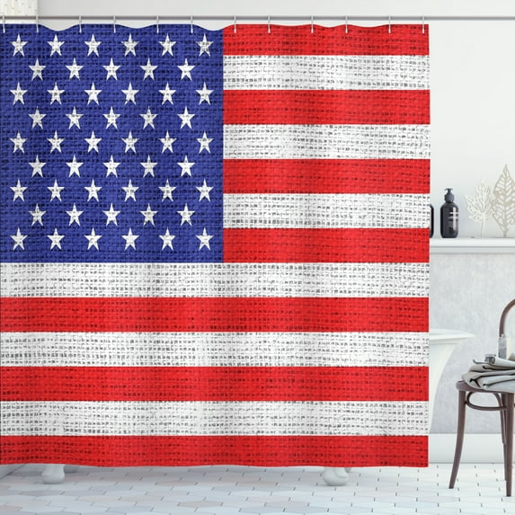 Ambesonne Vintage Shower Curtain, American Freedom Theme, 69"Wx75"L, White Blue and Vermilion