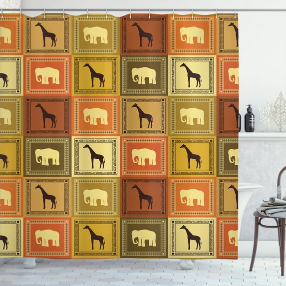 Ambesonne Vintage Shower Curtain, Animals Pattern, 69"Wx75"L, Black and Brown