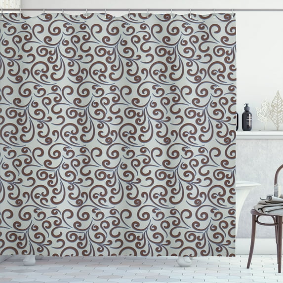 Ambesonne Vintage Shower Curtain, Baroque Floral Swirls Print, 69"Wx70"L, Dark Sea