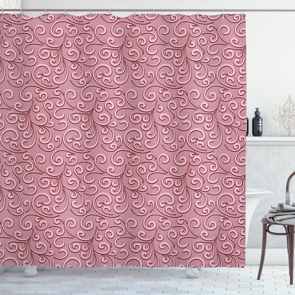 Ambesonne Vintage Shower Curtain, Baroque Floral Swirls Print, 69"Wx70"L, Dried Rose