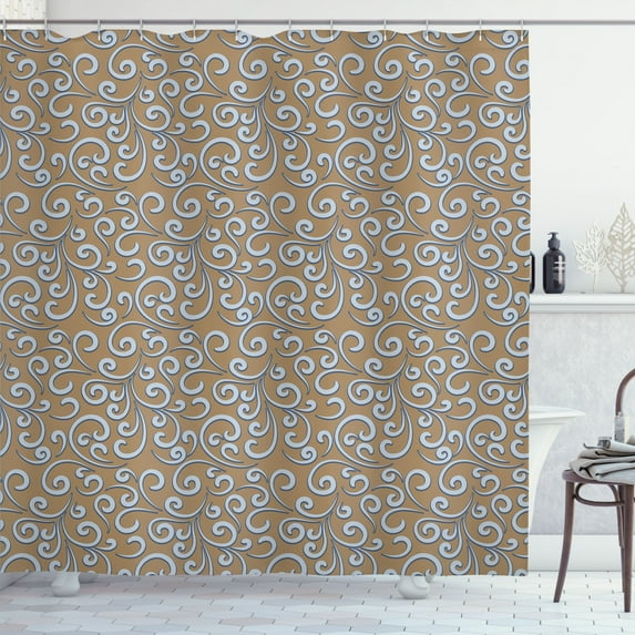 Ambesonne Vintage Shower Curtain, Baroque Floral Swirls Print, 69"Wx84"L, Cocoa
