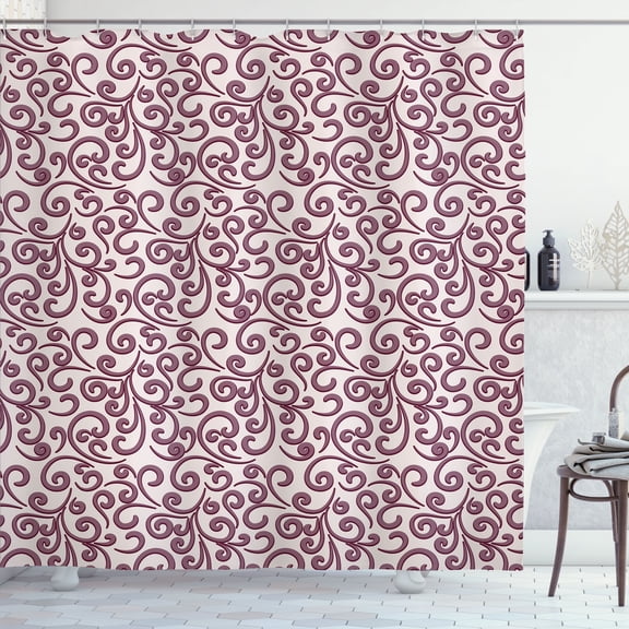 Ambesonne Vintage Shower Curtain, Baroque Floral Swirls Print, 69"Wx84"L, Mauve Taupe