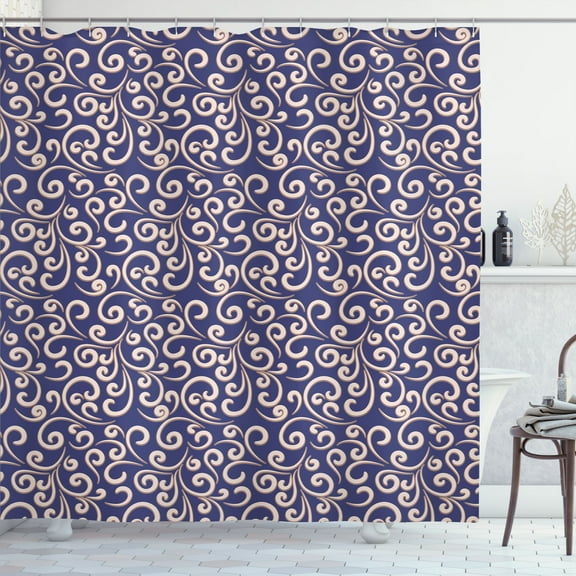 Ambesonne Vintage Shower Curtain, Baroque Victorian Antique, 69"Wx75"L, Dark Indigo