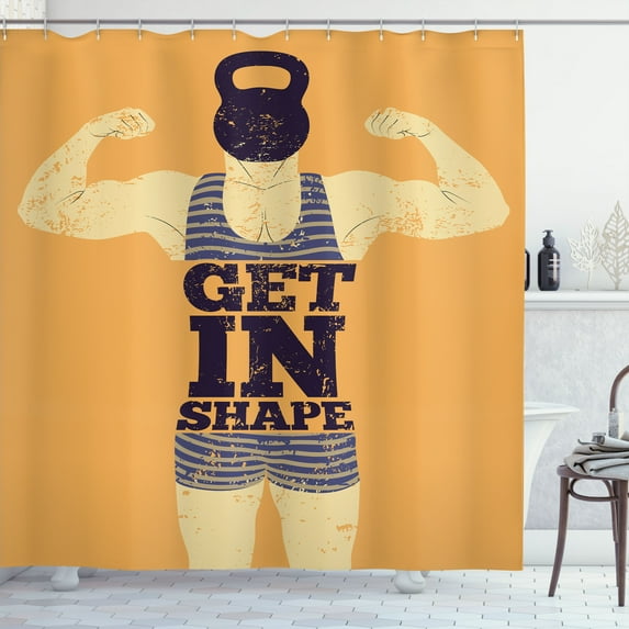 Ambesonne Vintage Shower Curtain, Bodybuilding Sports, 69"Wx70"L, Orange