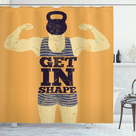 Ambesonne Vintage Shower Curtain, Bodybuilding Sports, 69"Wx75"L, Orange