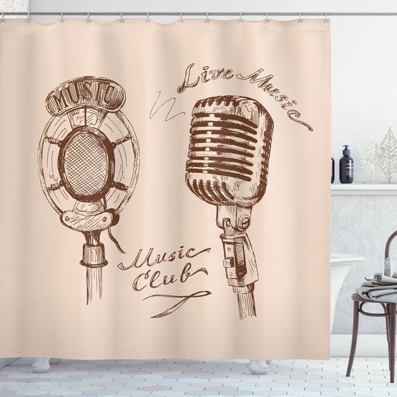 Ambesonne Vintage Shower Curtain, Boho Microphone Retro, 69"Wx70"L, Brown Ecru
