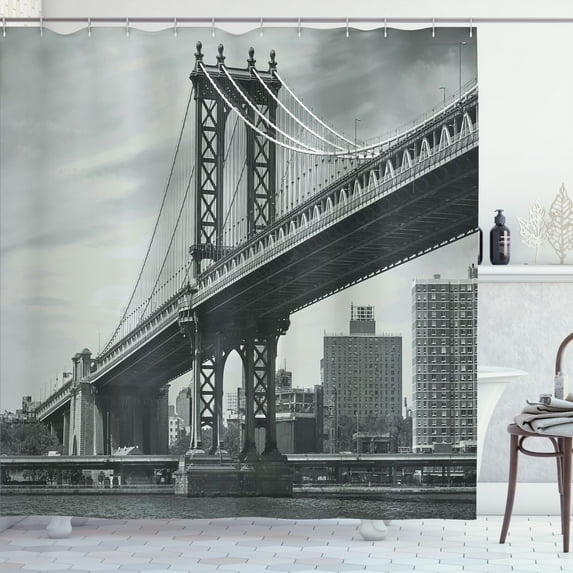 Ambesonne Vintage Shower Curtain, Bridge in New York City, 69"Wx75"L, Grey