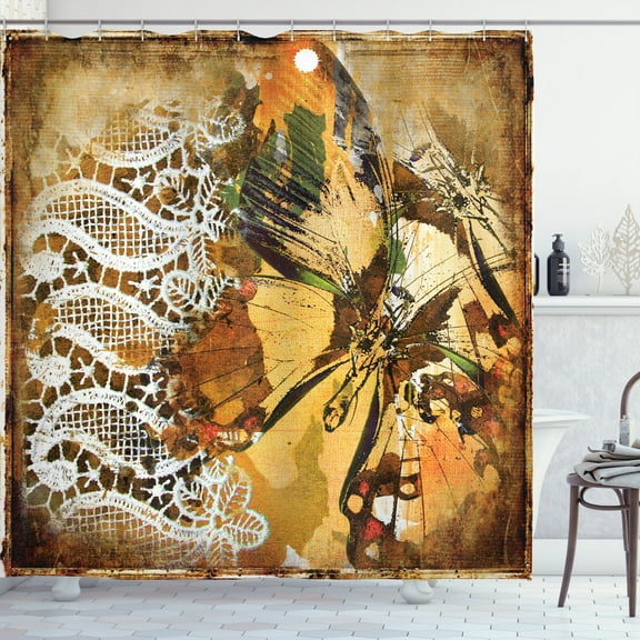 Ambesonne Vintage Shower Curtain, Butterfly and Lace Ornate, 69"Wx70"L, Multicolor