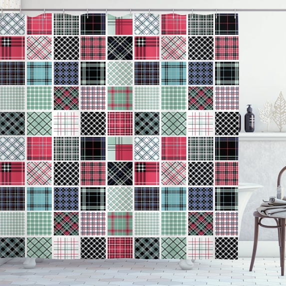 Ambesonne Vintage Shower Curtain, Checkered Scotch Plaid Art, 69"Wx75"L, Almond Green