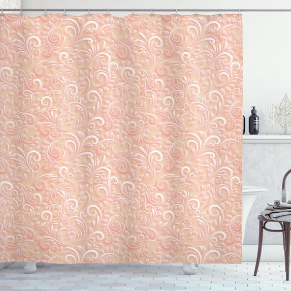 Ambesonne Vintage Shower Curtain, Classic Floral Swirls Print, 69"Wx70"L, Blush Beige