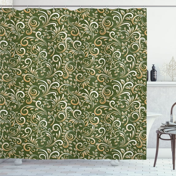 Ambesonne Vintage Shower Curtain, Classic Floral Swirls Print, 69"Wx70"L, Olive Green
