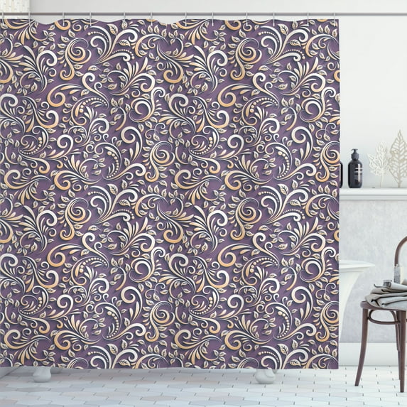 Ambesonne Vintage Shower Curtain, Classic Floral Swirls Print, 69"Wx75"L, Eggplant Ecru