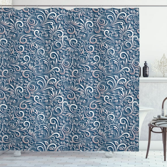 Ambesonne Vintage Shower Curtain, Classic Floral Swirls Print, 69"Wx75"L, Sea Blue