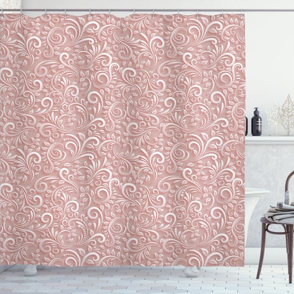 Ambesonne Vintage Shower Curtain, Classic Floral Swirls Print, 69"Wx84"L, Blush Ivory