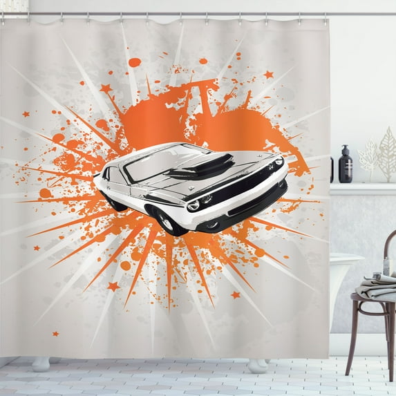 Ambesonne Vintage Shower Curtain, Classic Sports Car, 69"Wx84"L, Grey Orange