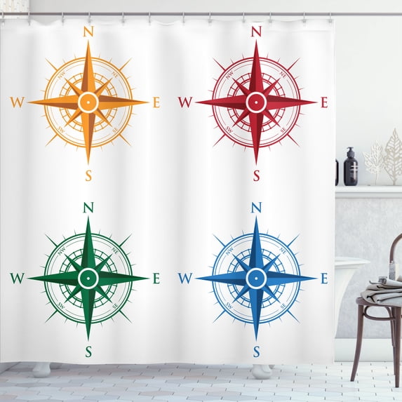 Ambesonne Vintage Shower Curtain, Colorful Compasses, 69"Wx84"L, Multicolor