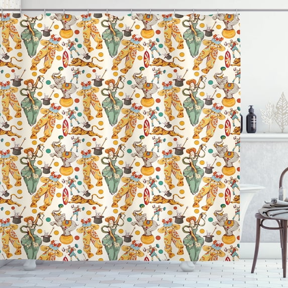 Ambesonne Vintage Shower Curtain, Doodle Circus and Clown, 69"Wx84"L, Multicolor