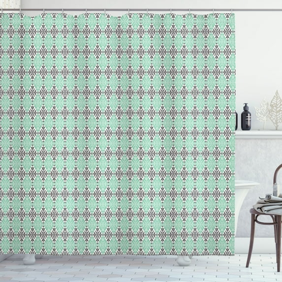 Ambesonne Vintage Shower Curtain, Floral Squares Retro Art, 69"Wx84"L, Almond Green and Dark Grey