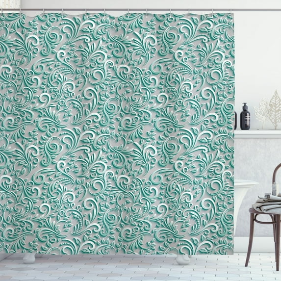 Ambesonne Vintage Shower Curtain, Floral Swirls of Victorian, 69"Wx70"L, Dust Seafoam