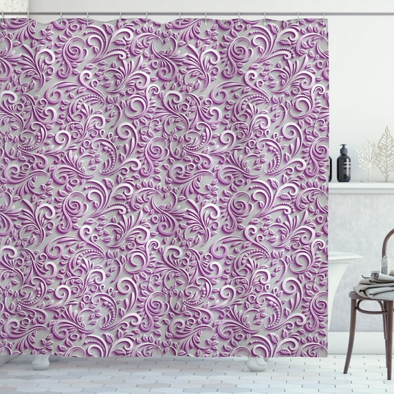 Ambesonne Vintage Shower Curtain, Floral Swirls of Victorian, 69"Wx70"L, Pearl Fuchsia
