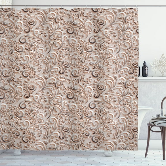 Ambesonne Vintage Shower Curtain, Floral Swirls of Victorian, 69"Wx70"L, Warm Taupe