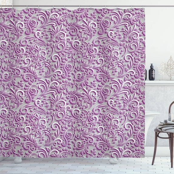 Ambesonne Vintage Shower Curtain, Floral Swirls of Victorian, 69"Wx84"L, Pearl Fuchsia