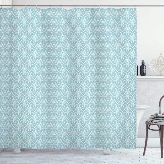 Ambesonne Vintage Shower Curtain, Geometrical Floral Motif, 69"Wx84"L, Pale Blue and Pearl