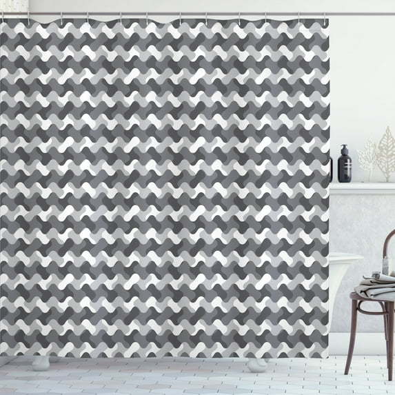Ambesonne Vintage Shower Curtain, Gradient Retro Lines, 69"Wx75"L, Charcoal Grey