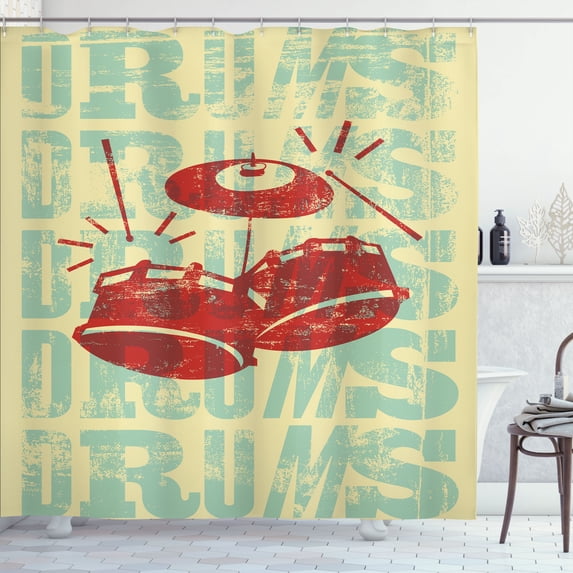 Ambesonne Vintage Shower Curtain, Groovy Rock Music Vibe, 69"Wx84"L, Red Yellow