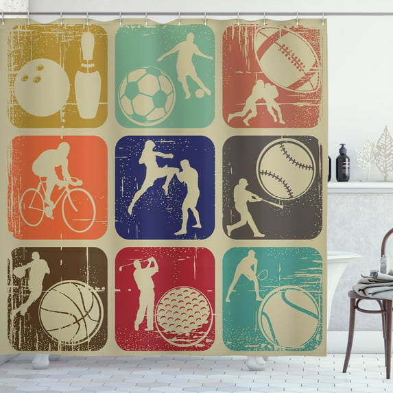 Ambesonne Vintage Shower Curtain, Grunge Sports Banners, 69"Wx84"L, Multicolor