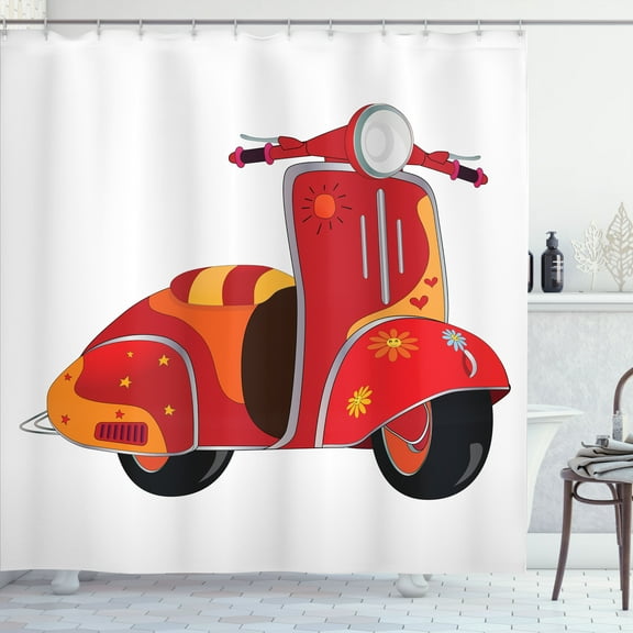 Ambesonne Vintage Shower Curtain, Hippie Urban Scooter, 69"Wx75"L, Red Orange